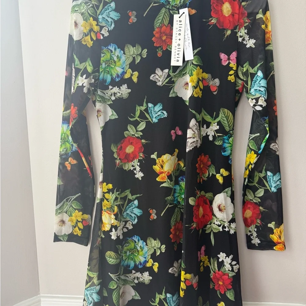 NWT Alice + Olivia Delora Black Floral Dress size 4 - Picture 1 of 7